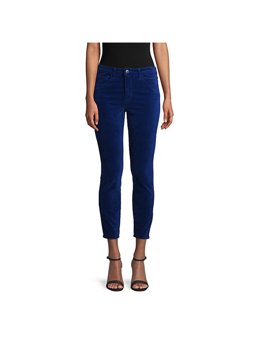 L'Agence Margot Skinny High Rise Velvet Jeans Tuxedo Stripe Navy Blue Womens 24